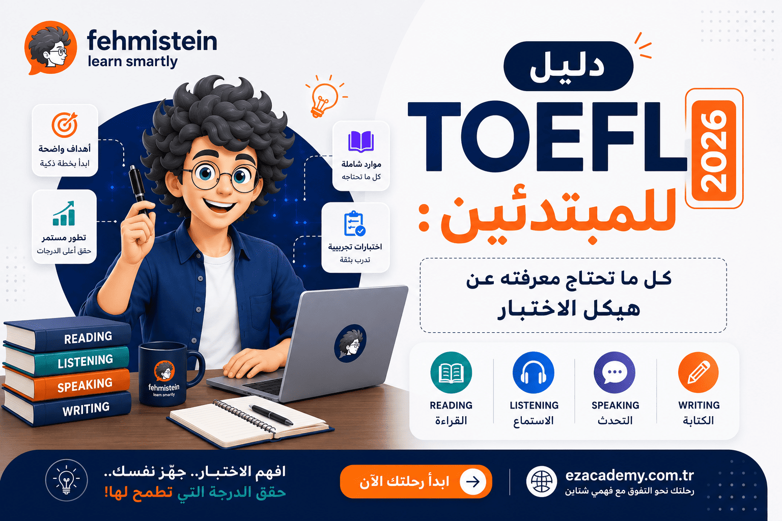 دليل TOEFL للمبتدئين: كل ما تحتاج معرفته عن هيكل الاختبار في 2026